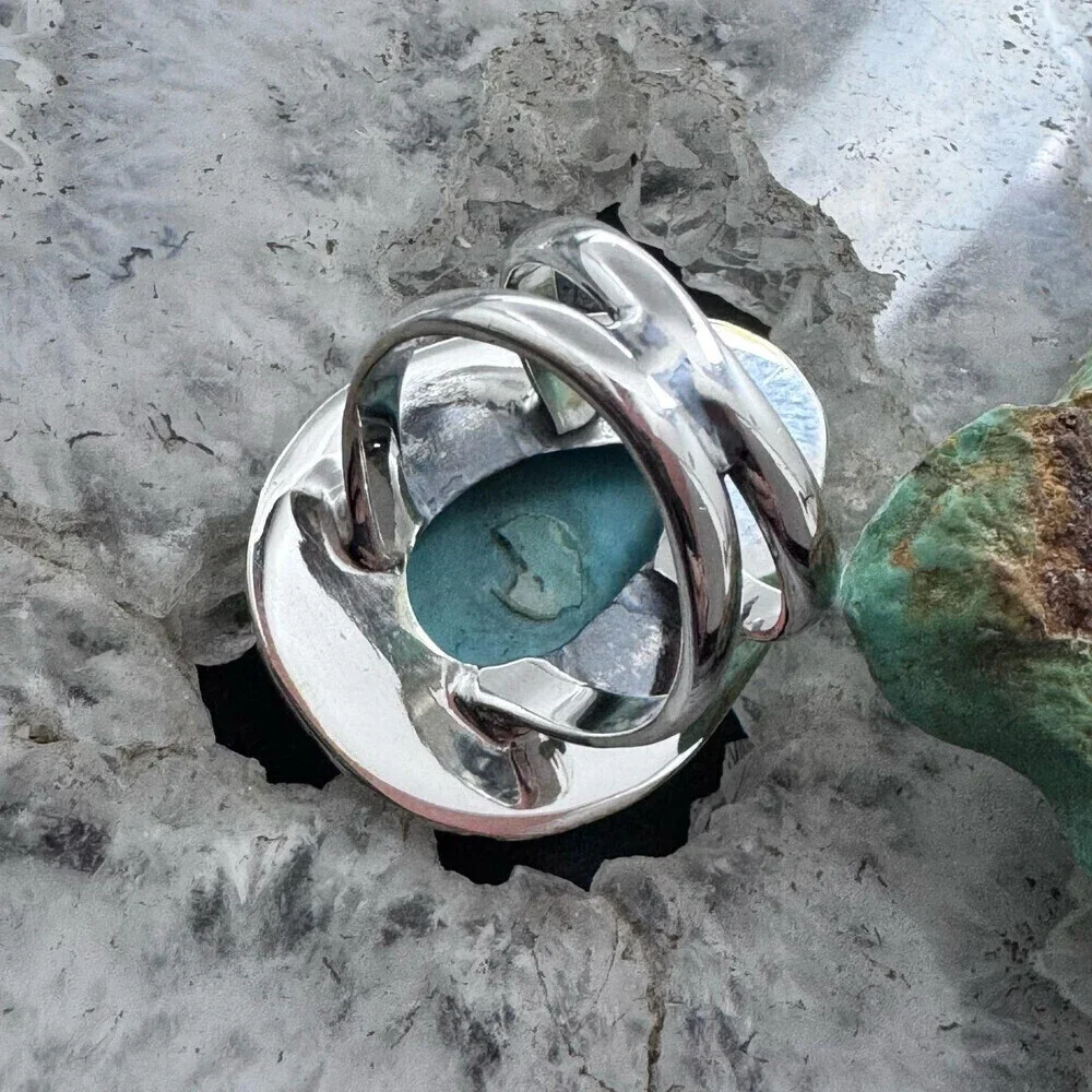 Sterling Southwestern Style Teardrop Tibetan Turquoise Ring Size 7.75 For Women
